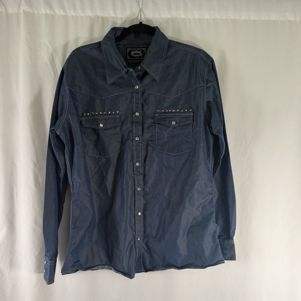Cowgirl Hardware Chambray Pearl Snap Women's XL Blue Collared Long Sleeve Button